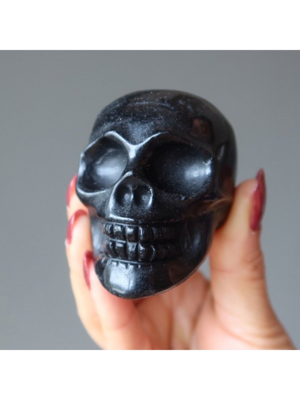 Black Obsidian Skull Inter-Dimensional Protection Crystal Carved Gothic Decor